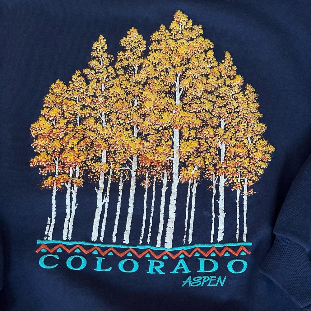 Vintage Aspen Colorado Maiden West Hanes HW Crewneck Sweater Navy Blue Size Lg - Picture 3 of 8